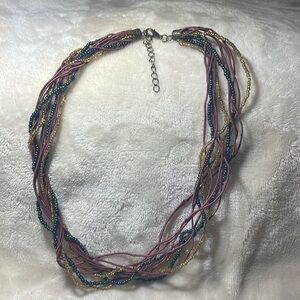 Womens choker necklace beaded string adjustable maroon gold blue boho fall